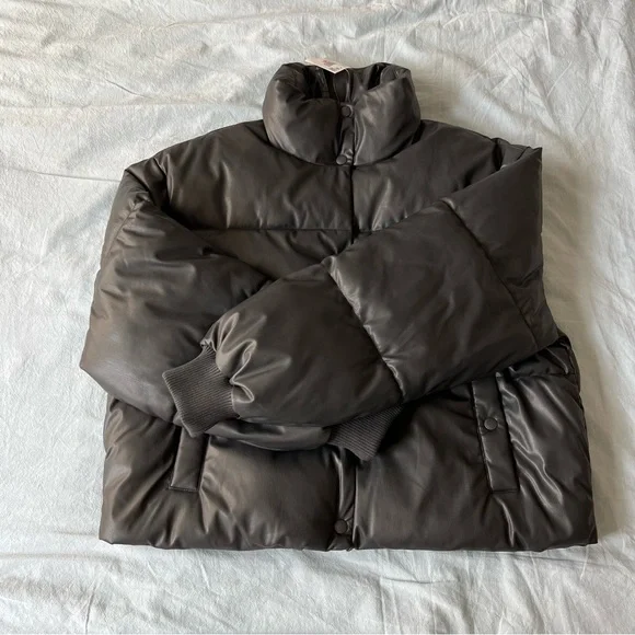 AE Vegan Leather Chill Puffer Jacket - Picture 1 of 9